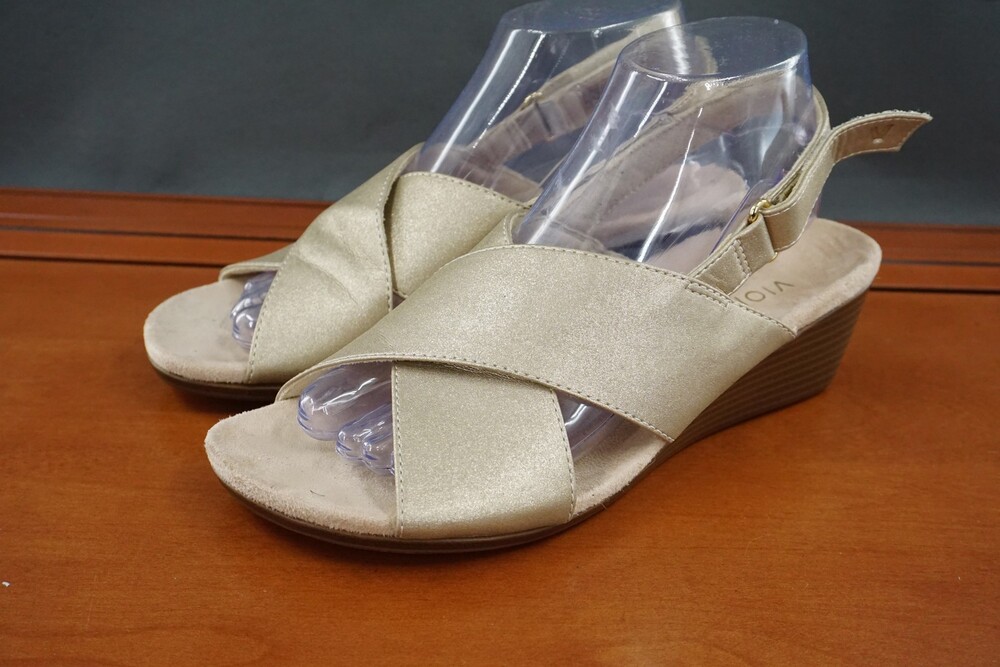 Vionic McKenna Shoes Womens Size 8 Gold Metallic Wedge Sandals Comfort Slingback